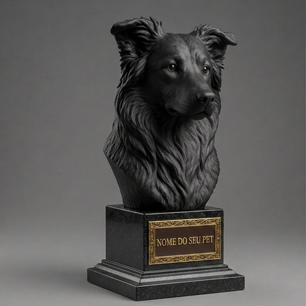 Busto Decorativo Personalizado Border Collie | Escultura 3D com Nome Gravado