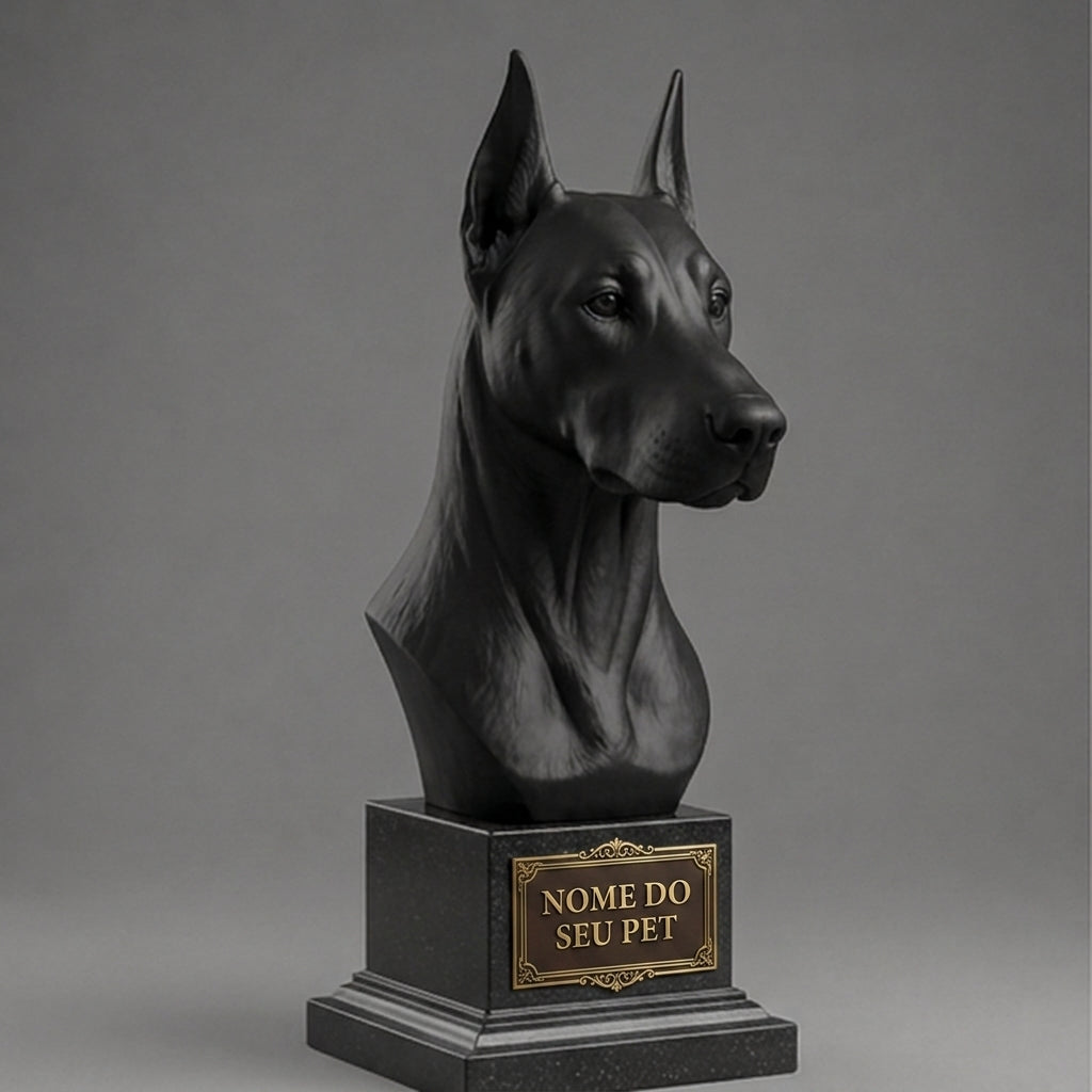 Busto Decorativo Personalizado Doberman | Escultura 3D com Nome Gravado