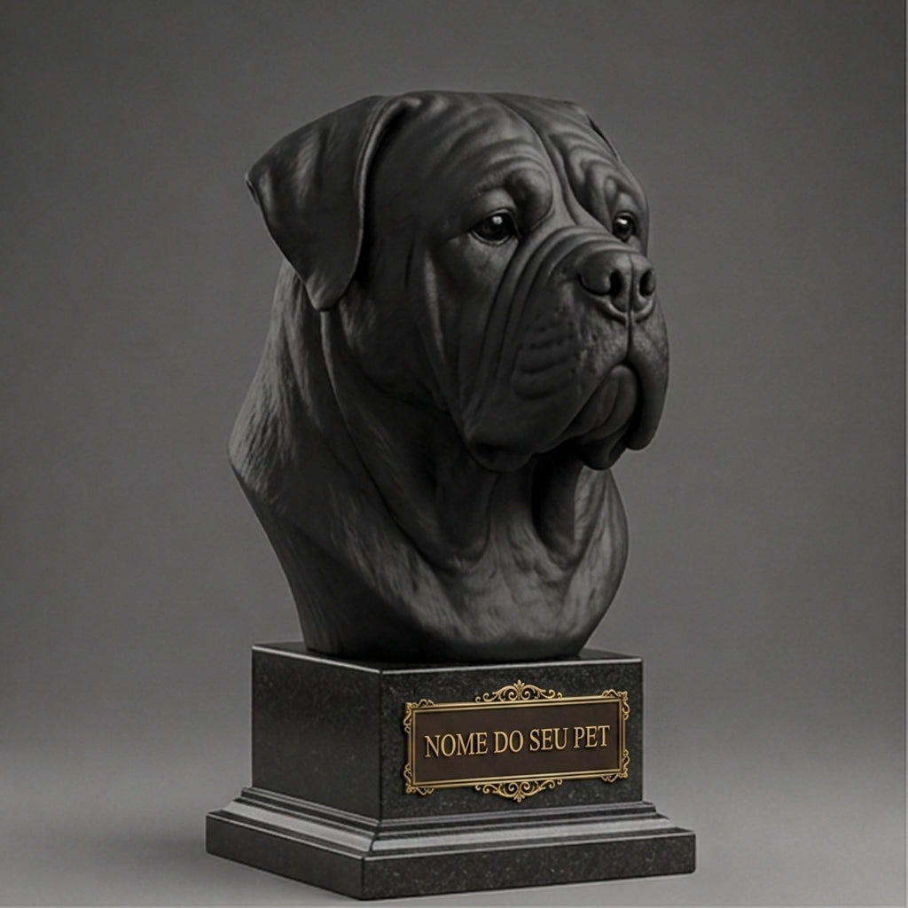 Busto Decorativo Personalizado Dogue de Bordeaux | Escultura 3D com Nome Gravado