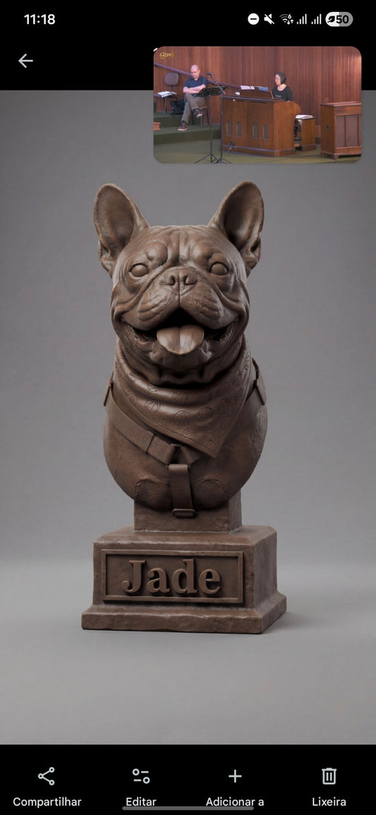 Busto de cachorro personalizado - Jade, bulldog francês em bronze