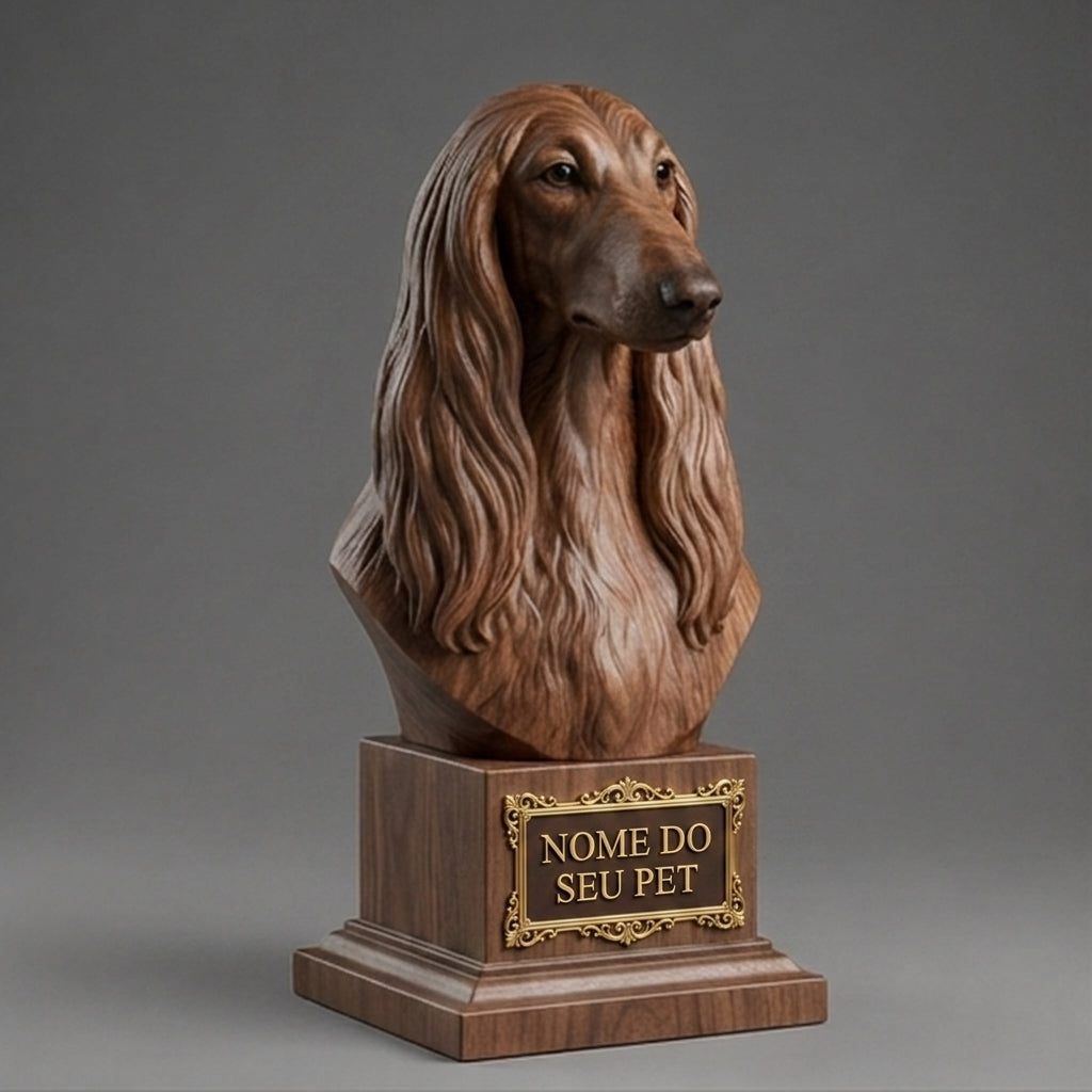 Busto Decorativo Personalizado Afghan Hound | Escultura 3D com Nome Gravado