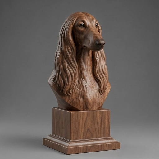 Busto Afghan Hound — fundo madeira escura
