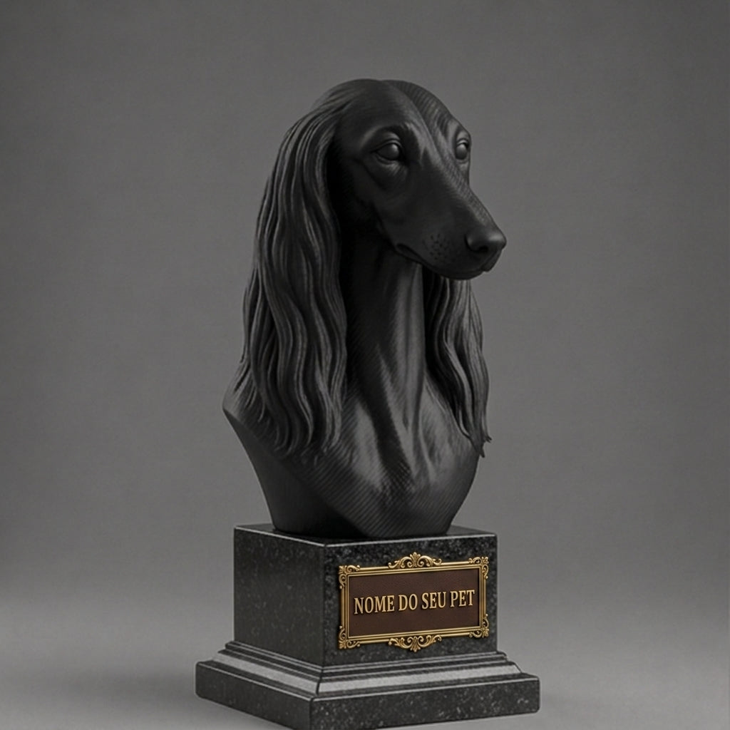 Busto Decorativo Personalizado Afghan Hound | Escultura 3D com Nome Gravado