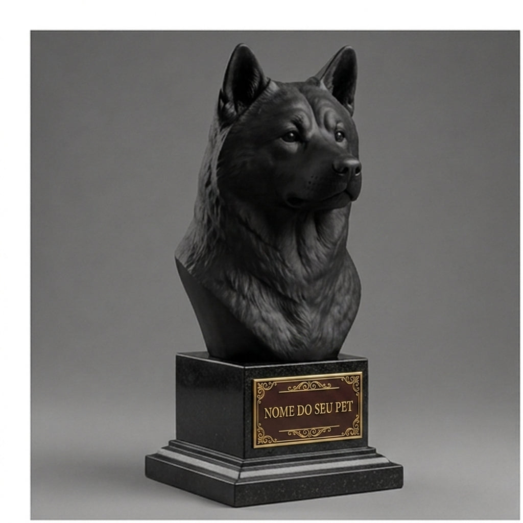Busto Decorativo Personalizado Akita | Escultura 3D com Nome Gravado