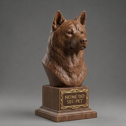 Busto Decorativo Personalizado Akita | Escultura 3D com Nome Gravado