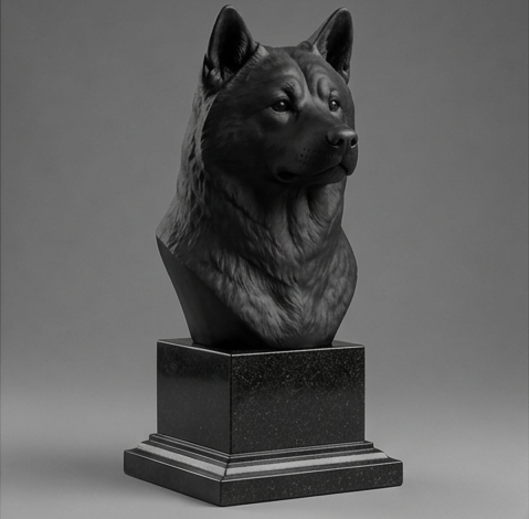 Busto Decorativo Personalizado Akita | Escultura 3D com Nome Gravado