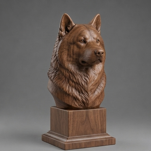 Busto Alaskan Malamute — fundo madeira escura