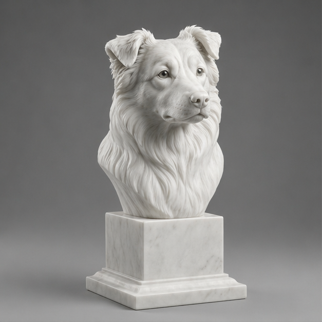 Busto Decorativo Australian Shepherd Personalizado | Escultura Artesanal em 7 Materiais (da sua escolha)