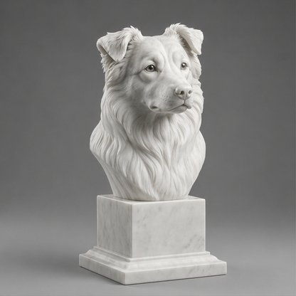 Busto Decorativo Australian Shepherd Personalizado | Escultura Artesanal em 7 Materiais (da sua escolha)