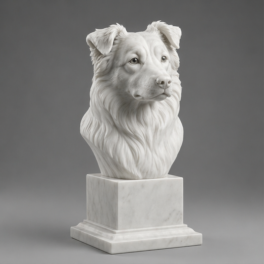 Busto Decorativo Australian Shepherd Personalizado | Escultura Artesanal em 7 Materiais (da sua escolha)