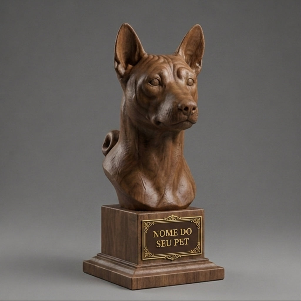 Busto Decorativo Personalizado Basenji | Escultura 3D com Nome Gravado