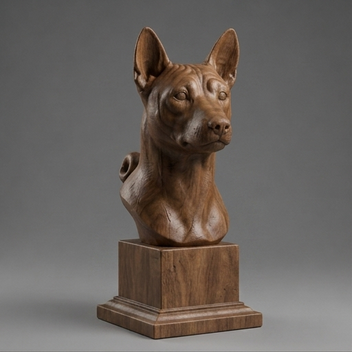 Busto Basenji — fundo madeira escura