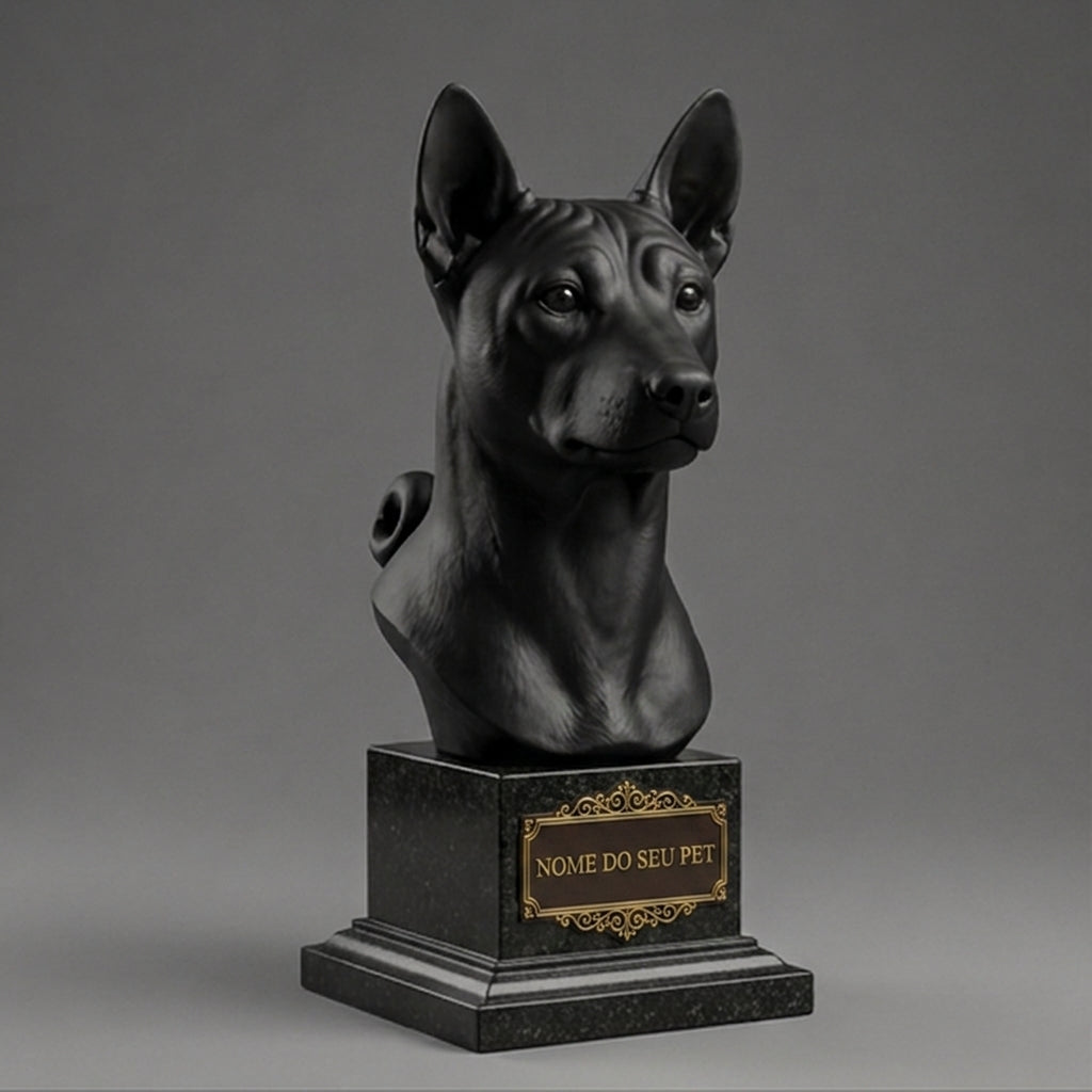 Busto Decorativo Personalizado Basenji | Escultura 3D com Nome Gravado