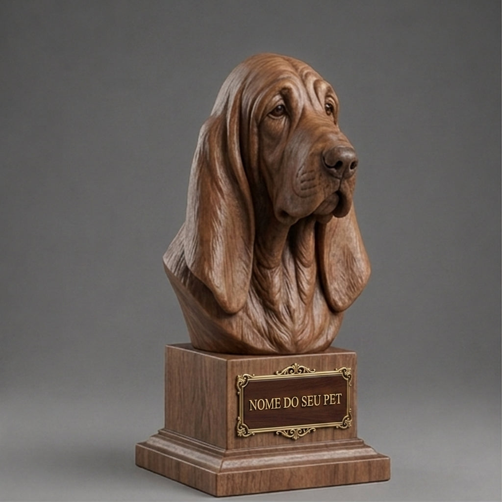 Busto Decorativo Personalizado Basset Hound | Escultura 3D com Nome Gravado