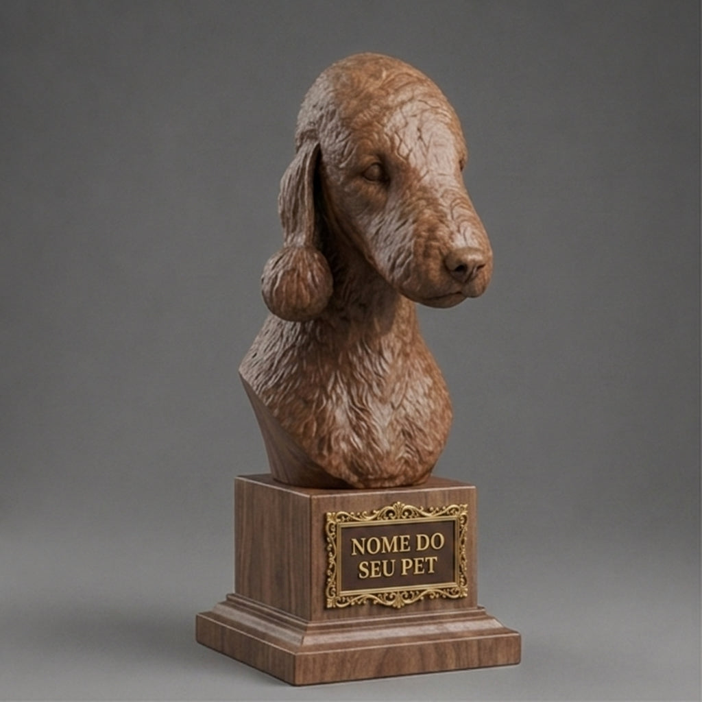 Busto Decorativo Personalizado Bedlington Terrier | Escultura 3D com Nome Gravado