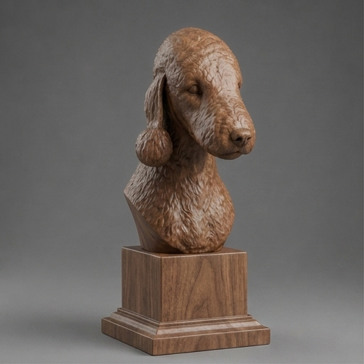 Busto Bedlington Terrier — fundo madeira escura