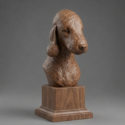Busto Bedlington Terrier — fundo madeira escura