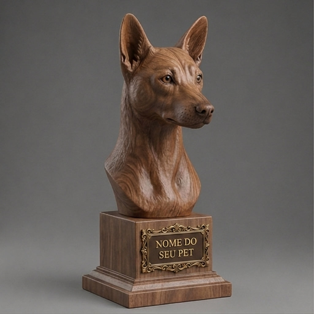 Busto Decorativo Personalizado Pastor Belga Malinois | Escultura 3D com Nome Gravado
