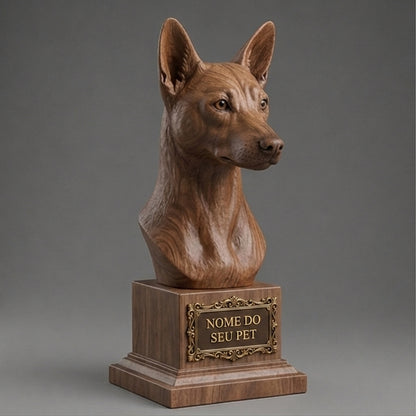Busto Decorativo Personalizado Pastor Belga Malinois | Escultura 3D com Nome Gravado