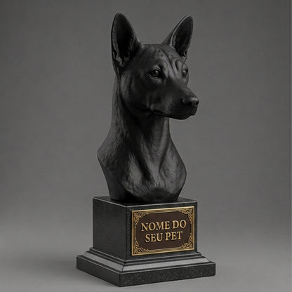 Busto Decorativo Personalizado Pastor Belga Malinois | Escultura 3D com Nome Gravado