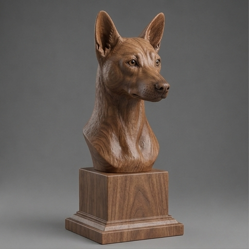 Busto Belgian Malinois — fundo madeira escura