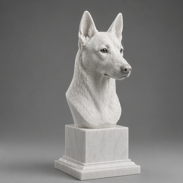 Busto Decorativo Pastor Belga Malinois Personalizado | Escultura Artesanal em 7 Materiais (da sua escolha)