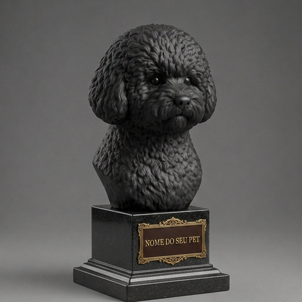 Busto Decorativo Personalizado Bichon Frisé | Escultura 3D com Nome Gravado