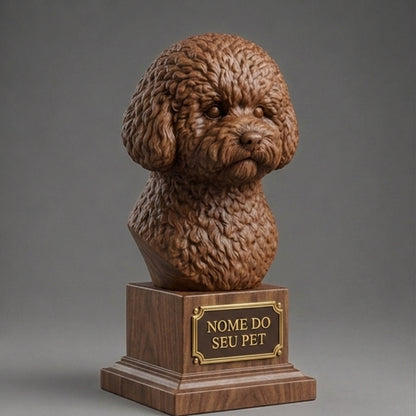 Busto Decorativo Personalizado Bichon Frisé | Escultura 3D com Nome Gravado