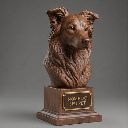 Busto Decorativo Personalizado Border Collie | Escultura 3D com Nome Gravado