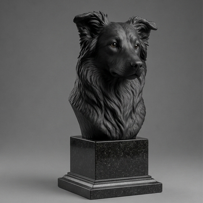 Busto Decorativo Personalizado Border Collie | Escultura 3D com Nome Gravado