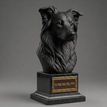 Busto Decorativo Personalizado Border Collie | Escultura 3D com Nome Gravado