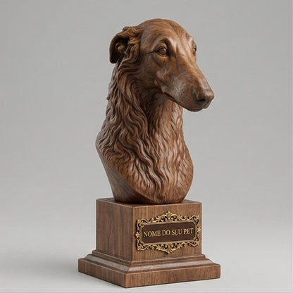 Busto Decorativo Personalizado Borzoi | Escultura 3D com Nome Gravado