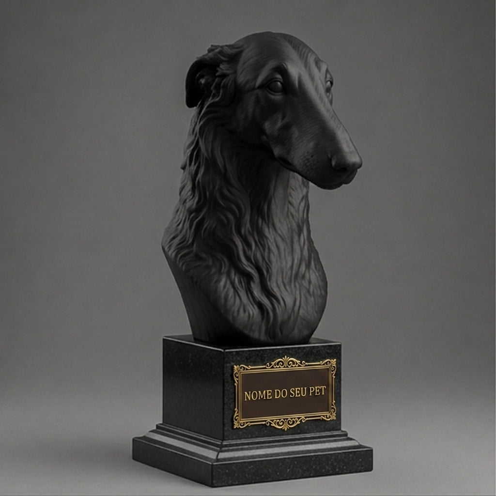 Busto Decorativo Personalizado Borzoi | Escultura 3D com Nome Gravado