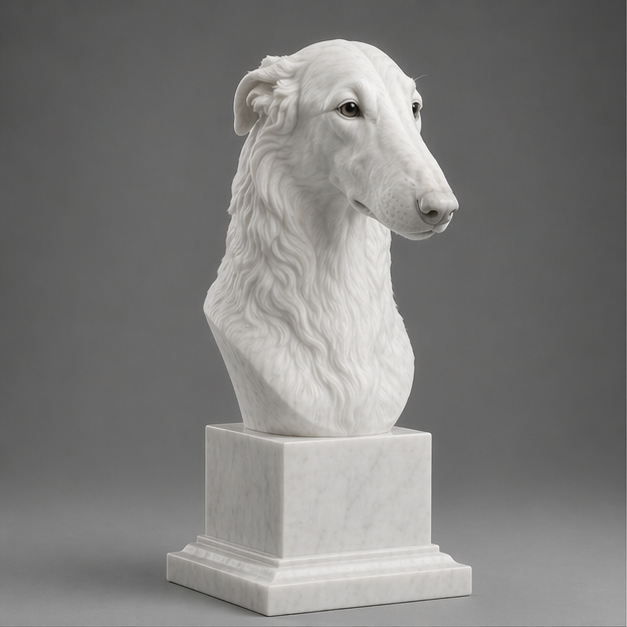 Busto Decorativo Borzoi Personalizado | Escultura Artesanal em 7 Materiais (da sua escolha)