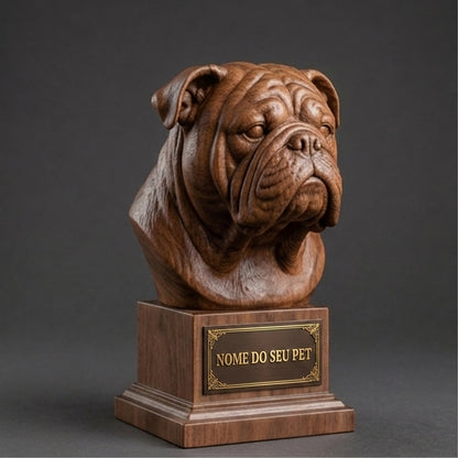 Busto Decorativo Personalizado Buldogue Inglês | Escultura 3D com Nome Gravado