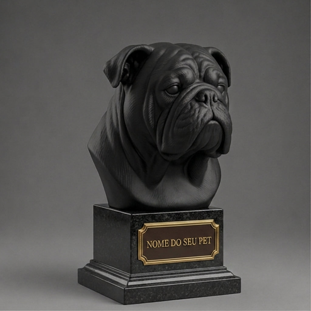 Busto Decorativo Personalizado Buldogue Inglês | Escultura 3D com Nome Gravado