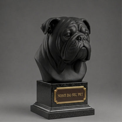 Busto Decorativo Personalizado Buldogue Inglês | Escultura 3D com Nome Gravado