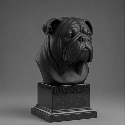 Busto Decorativo Personalizado Buldogue Inglês | Escultura 3D com Nome Gravado