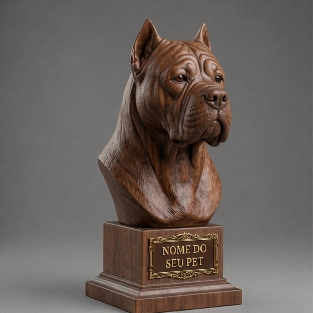 Busto Decorativo Personalizado Cane Corso | Escultura 3D com Nome Gravado