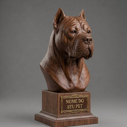 Busto Decorativo Personalizado Cane Corso | Escultura 3D com Nome Gravado