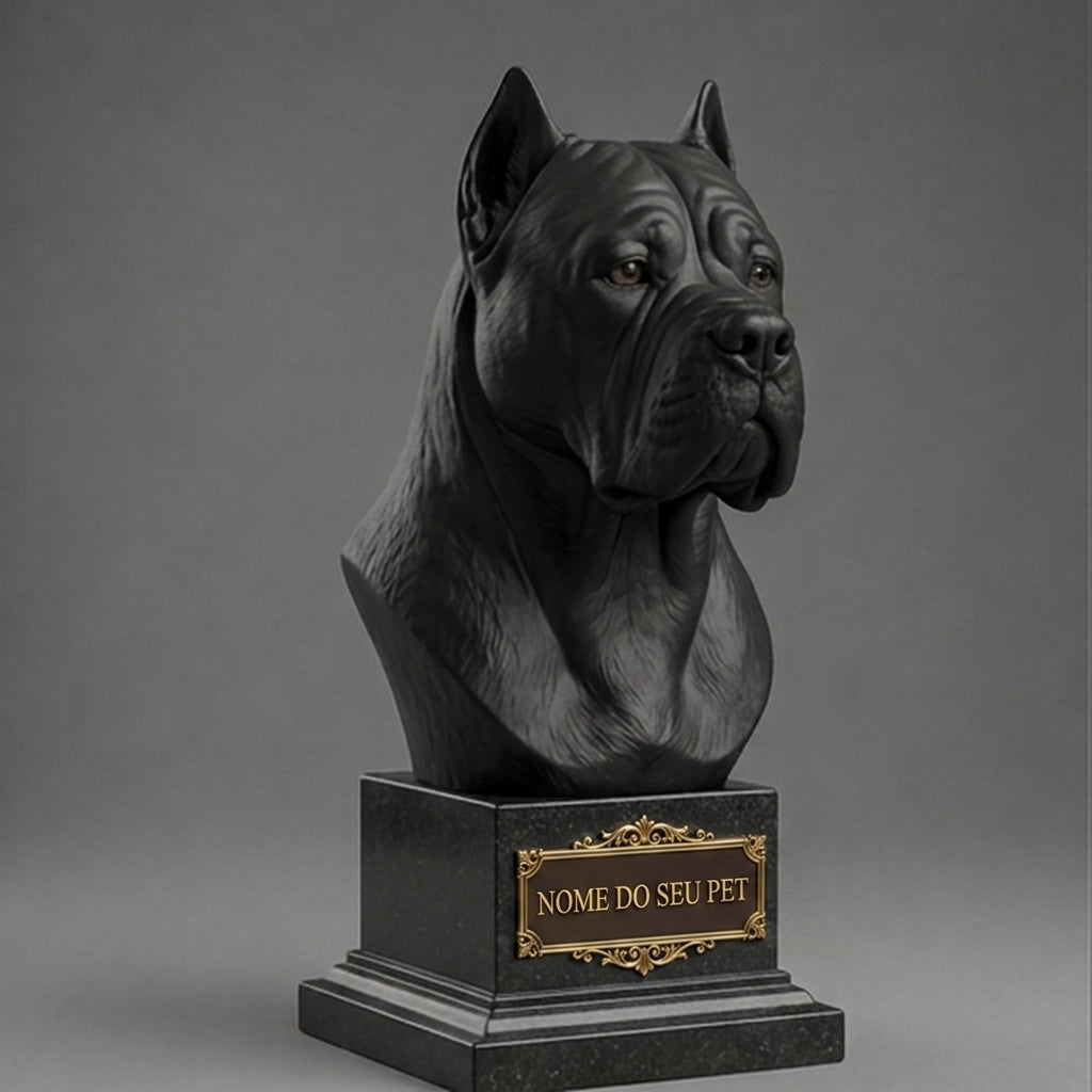 Busto Decorativo Personalizado Cane Corso | Escultura 3D com Nome Gravado
