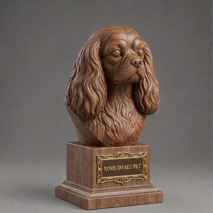 Busto Decorativo Personalizado Cavalier King Charles Spaniel | Escultura 3D com Nome Gravado