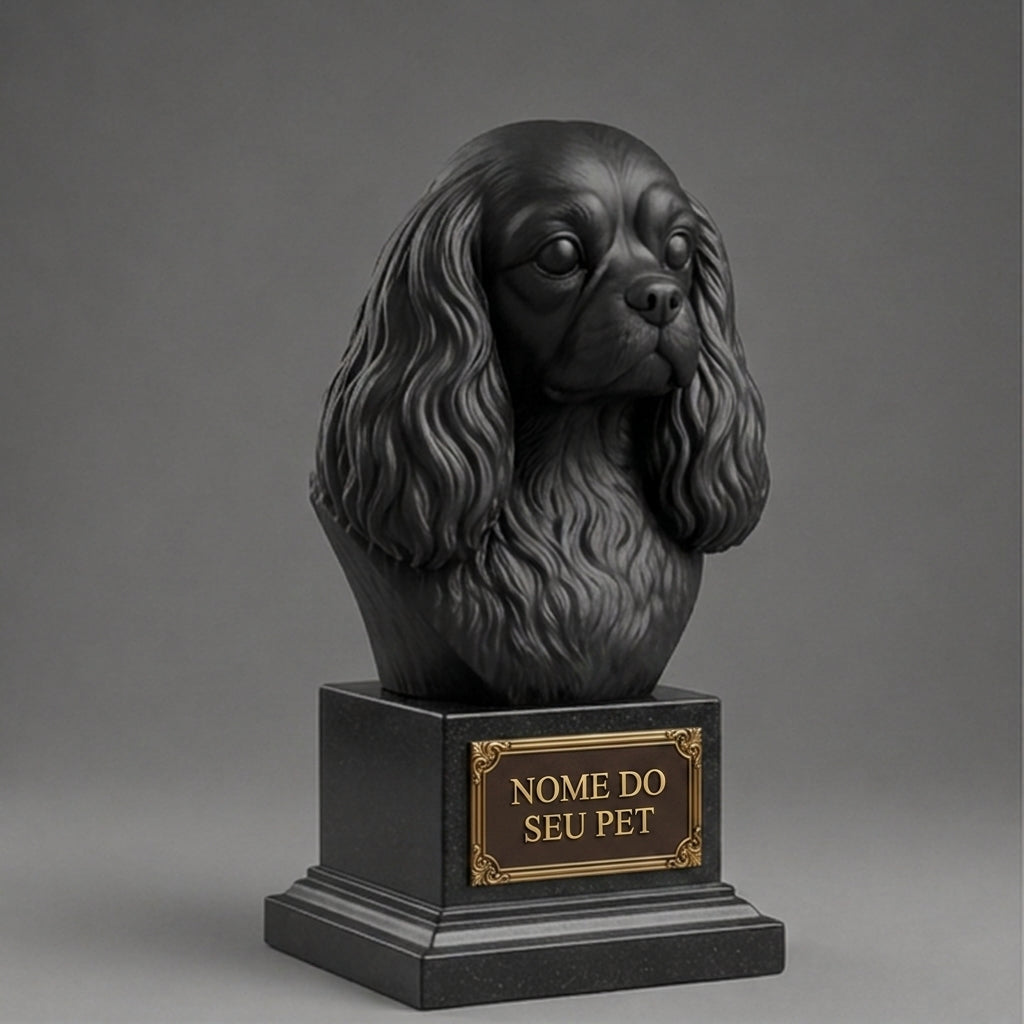 Busto Decorativo Personalizado Cavalier King Charles Spaniel | Escultura 3D com Nome Gravado