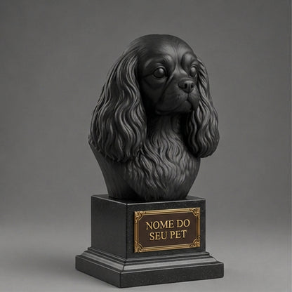 Busto Decorativo Personalizado Cavalier King Charles Spaniel | Escultura 3D com Nome Gravado