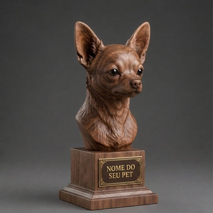 Busto Decorativo Personalizado Chihuahua | Escultura 3D com Nome Gravado