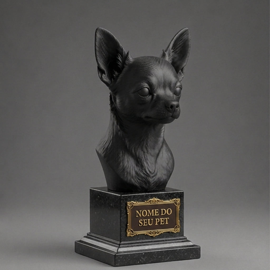 Busto Decorativo Personalizado Chihuahua | Escultura 3D com Nome Gravado