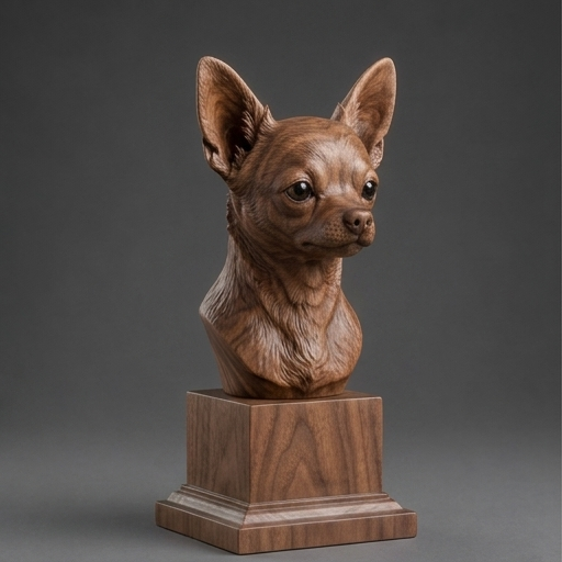 Busto Chihuahua — fundo madeira escura