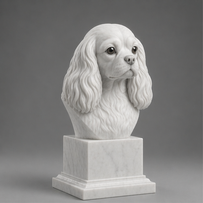 Busto Decorativo Cavalier King Charles Spaniel Personalizado | Escultura Artesanal em 7 Materiais (da sua escolha)
