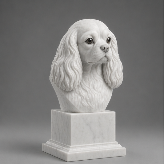 Busto Decorativo Cavalier King Charles Spaniel Personalizado | Escultura Artesanal em 7 Materiais (da sua escolha)