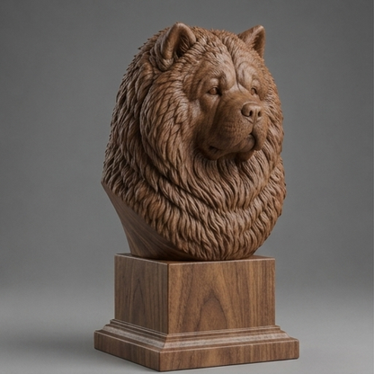 Busto Chow Chow — fundo madeira escura